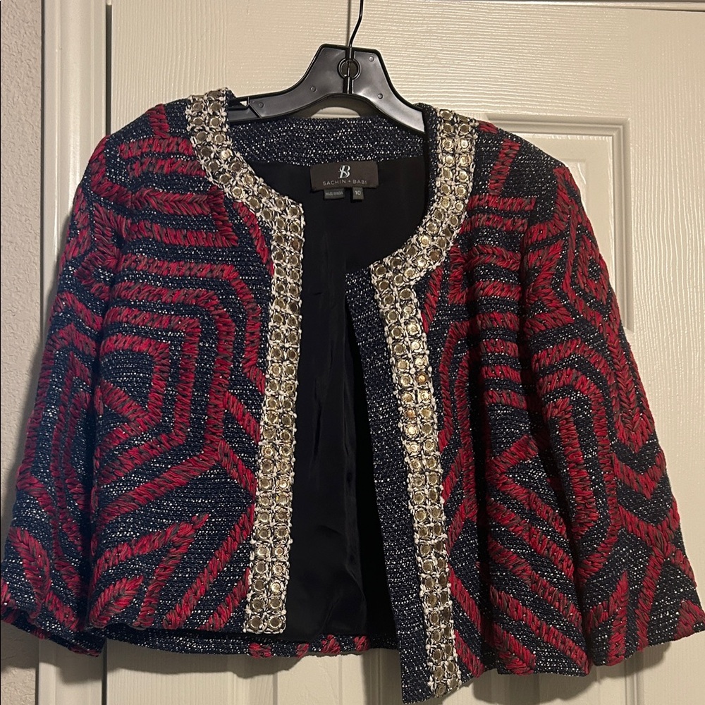 Sachin + Babi Red and Black Blazer with Gold Accents